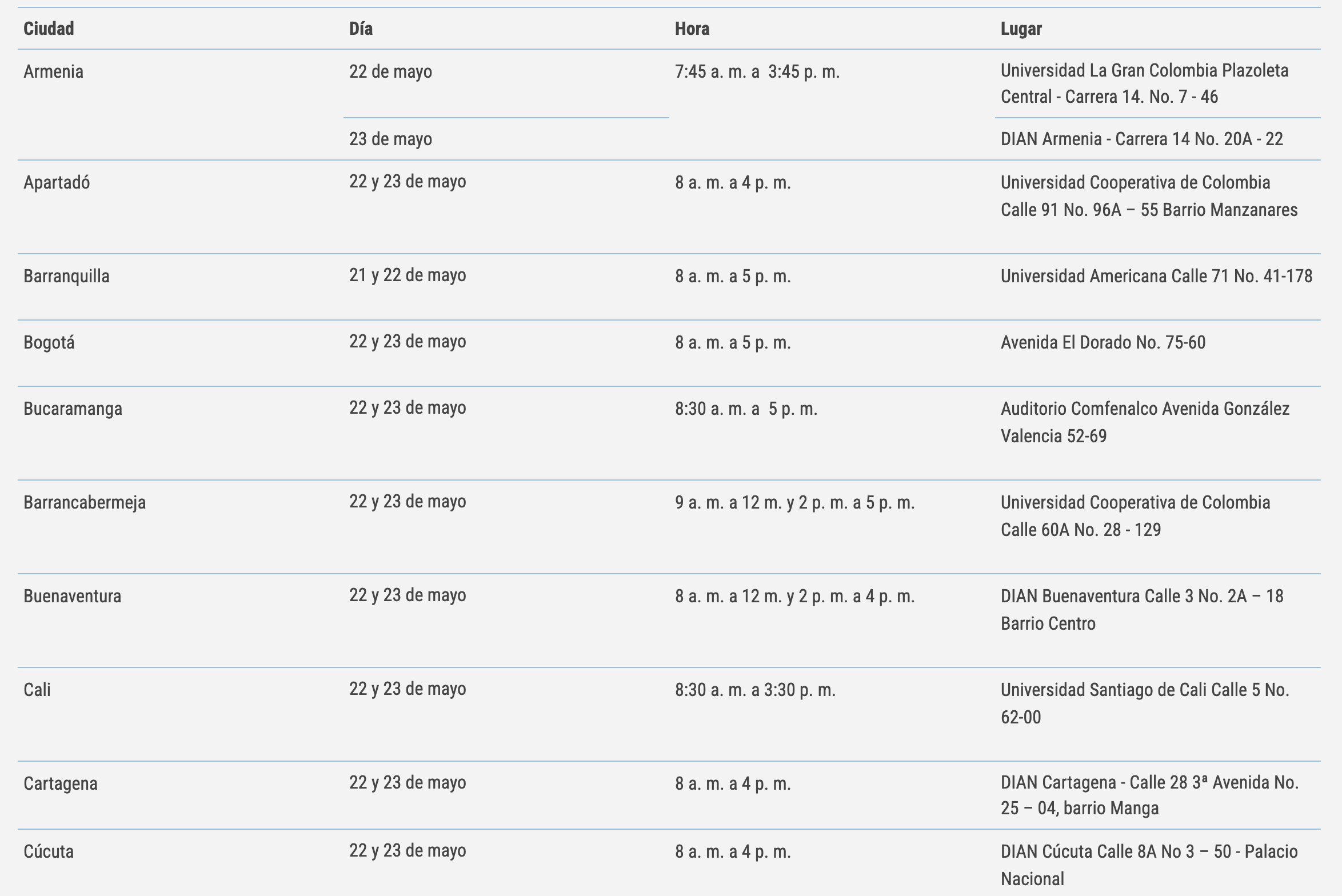 Calendario DIAN.