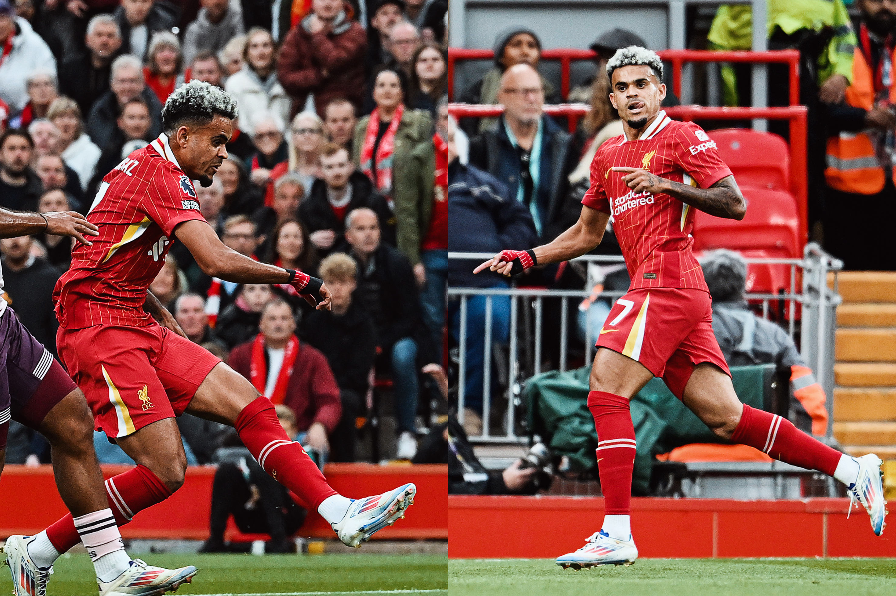 Luis Díaz celebra su gol con Liverpool.