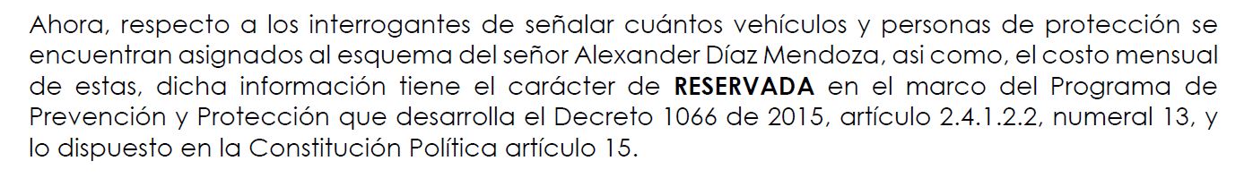Esto dice el documento respondido por la Unidad de Protección.