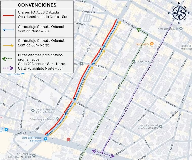 Así estará dispuesto el cierre total y las rutas alternas mientras realizan las obras.