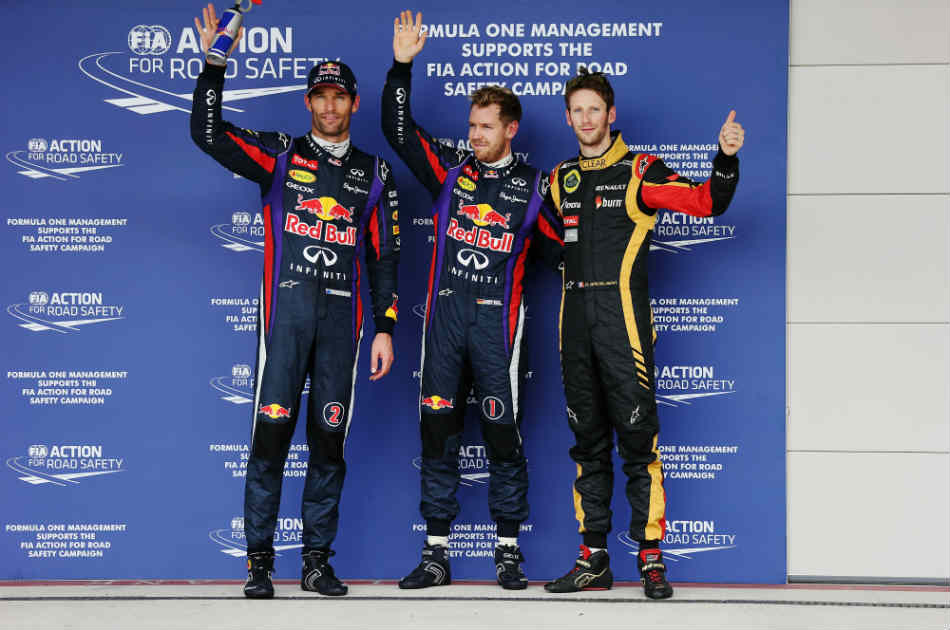 Vettel es acompañado por Webber y Grosjean, segundo y tercero, respectivamente.