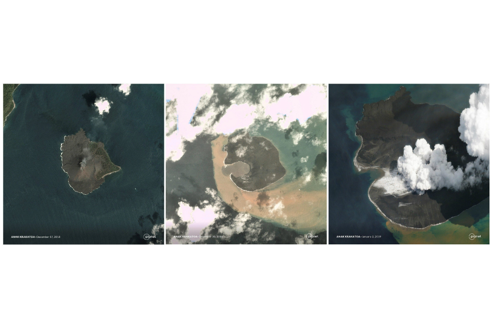 Imágenes evidencian el derrumbe del volcán indonesio que provocó un tsunami