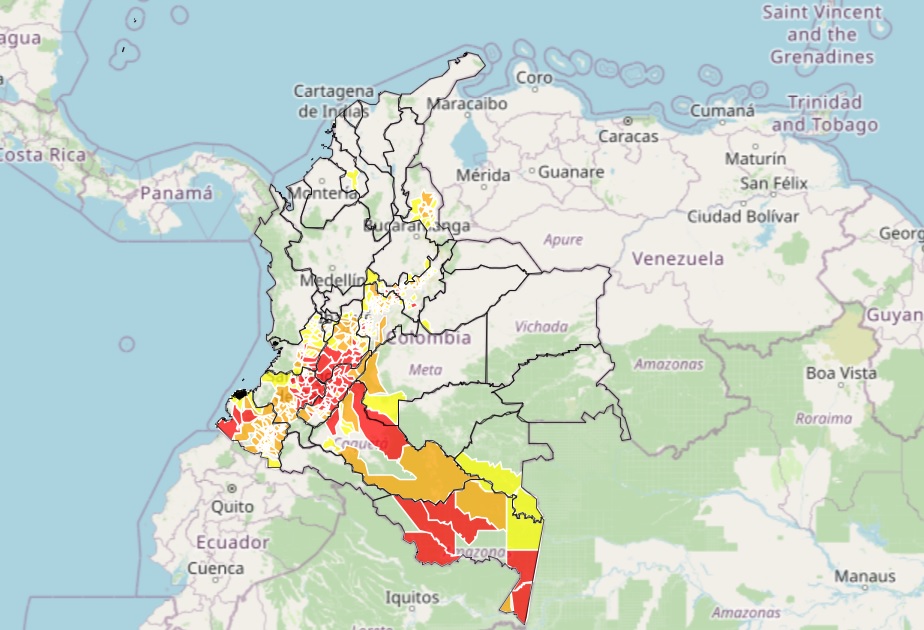 Mapa de alertas por incendios publicado por el Ideam.