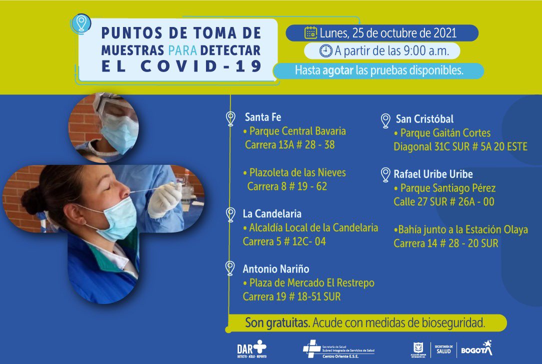 ¿Dónde hay pruebas gratuitas contra Covid-19 este lunes en Bogotá?