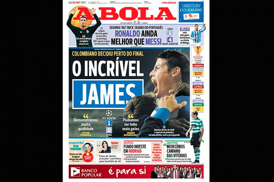 James Rodríguez acapara todas las portadas en Portugal