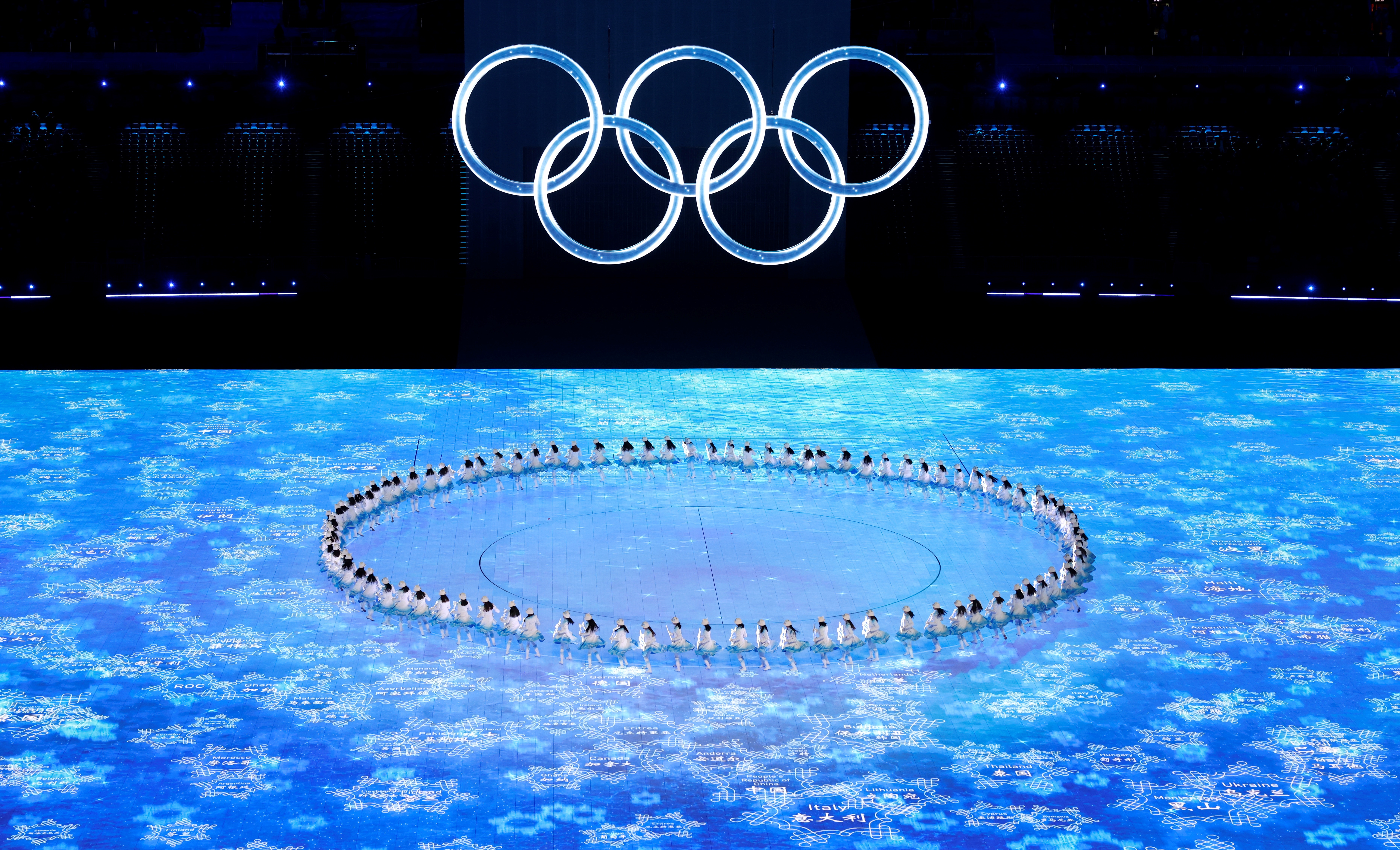 Beijing (China), 04/02/2022.- Actors perform during the Opening Ceremony for the Beijing 2022 Olympic Games at the National Stadium, also known as Bird's Nest, in Beijing China, 04 February 2022. EFE/EPA/ROMAN PILIPEY