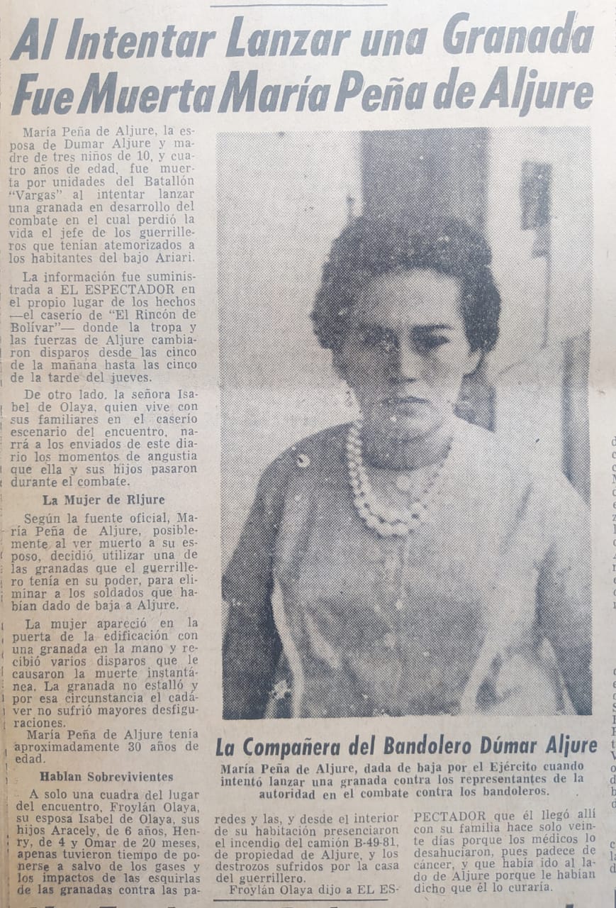 La muerte de su abuela María Peña de Aljure también fue registrada en la prensa.