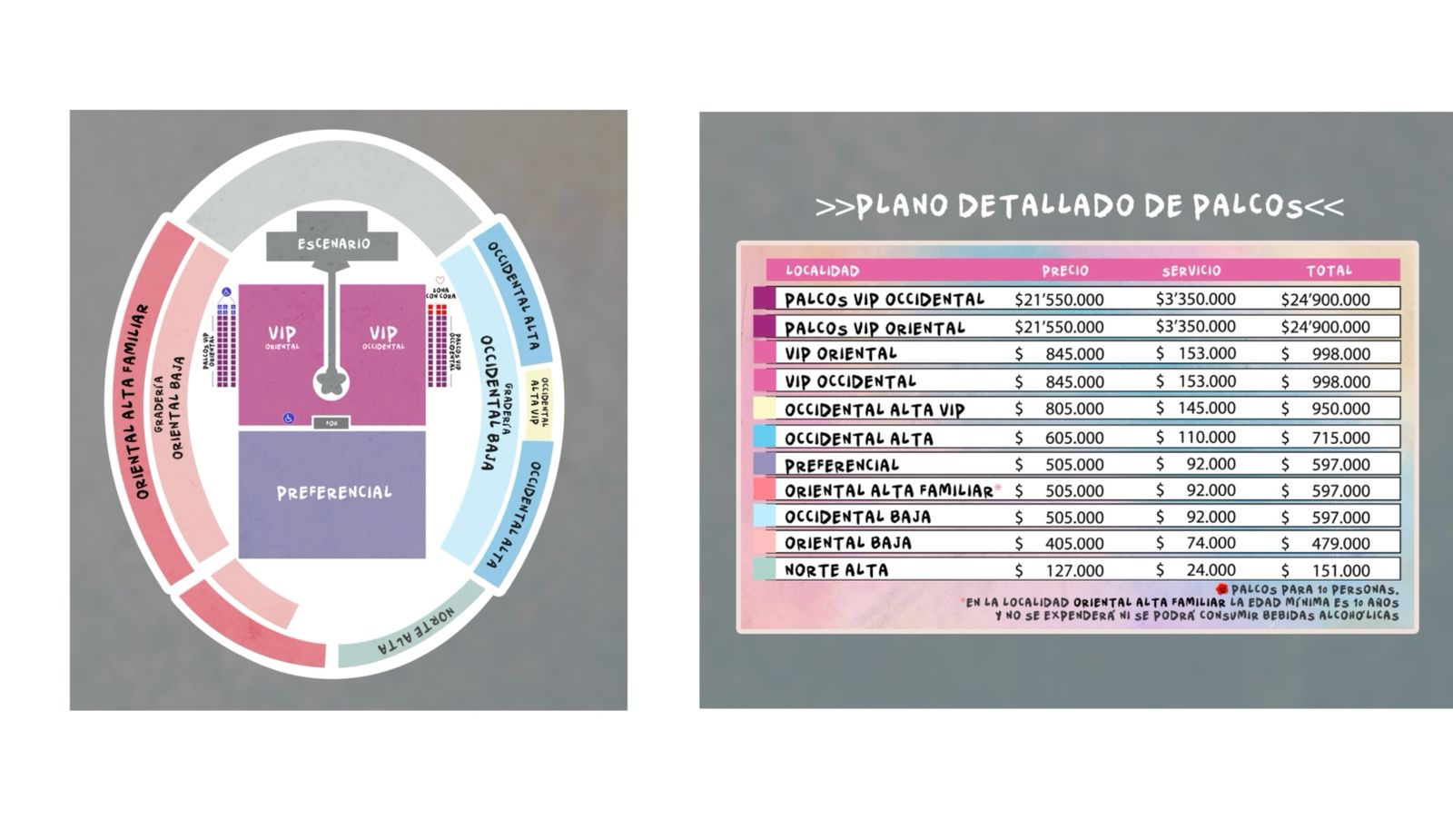 Palcos y precios concierto de Karol G en Bogotá.