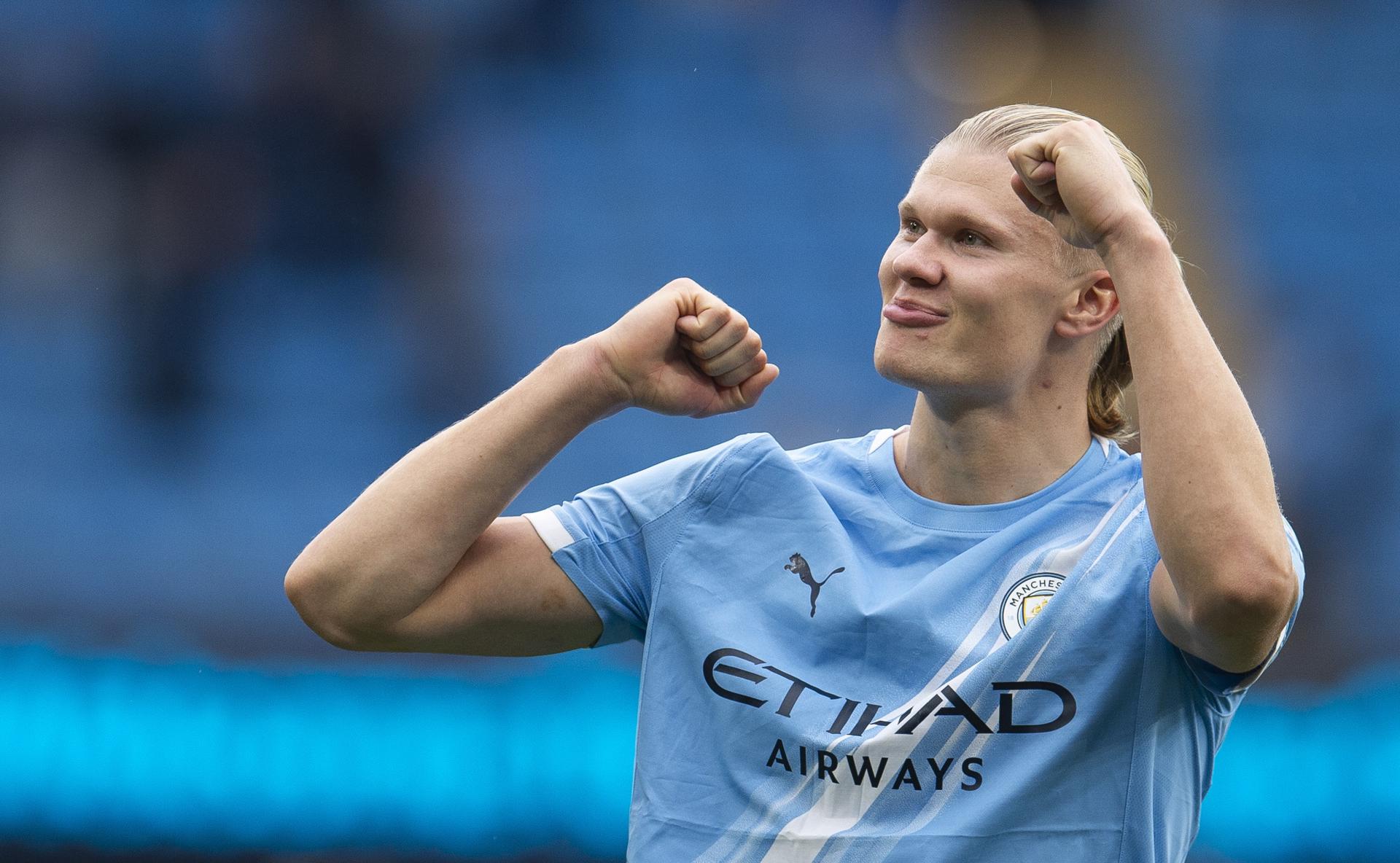 MANCHESTER (United Kingdom), 27/09/2025.- Erling Haaland of Manchester City reacts after the English Premier League soccer match between Manchester City and Burnley FC, in Manchester, Britain, 27 September 2025. (Reino Unido) EFE/EPA/PETER POWELL EDITORIAL USE ONLY. No use with unauthorized audio, video, data, fixture lists, club/league logos, 'live' services or NFTs. Online in-match use limited to 120 images, no video emulation. No use in betting, games or single club/league/player publications.
