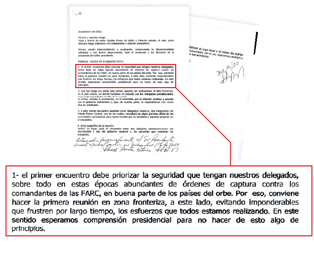 Carta de Jorge Torres Victoria (Pablo Catatumbo) al facilitador Henry Acosta Patiño, donde aceptan la inclusión de Noruega como garante y facilitador del transporte y confirman la presencia de dos delegados del Secretariado en encuentro secreto con Santos.