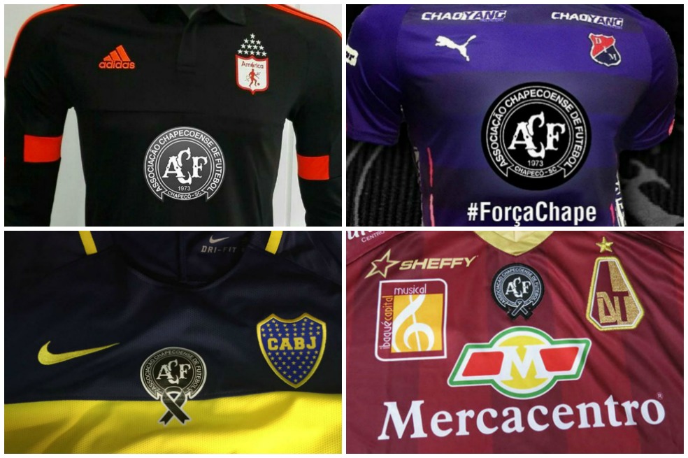 Algunos de los equipos que le rinden homenaje a las víctimas del accidente aéreo de Chapecoense