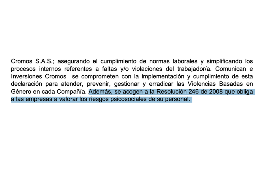 Captura de pantalla del documento de protocolo de género, enviado el 14 de septiembre de 2021.