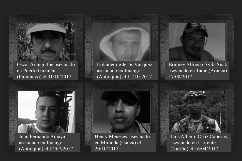 Desde el 26 de noviembre de 2016, cuando se firmó el acuerdo de paz, a la fecha han sido asesinados 32 excombatientes de las Farc y 13 familiares./Archivo particular. 