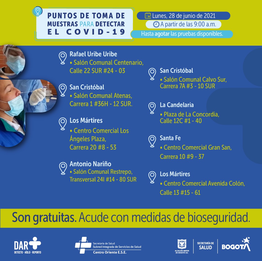 ¡Ojo! En estos puntos hay pruebas gratis de COVID-19 este lunes en Bogotá
