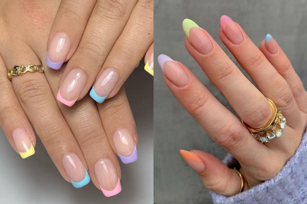 Uñas decoradas con francés de colores pastel