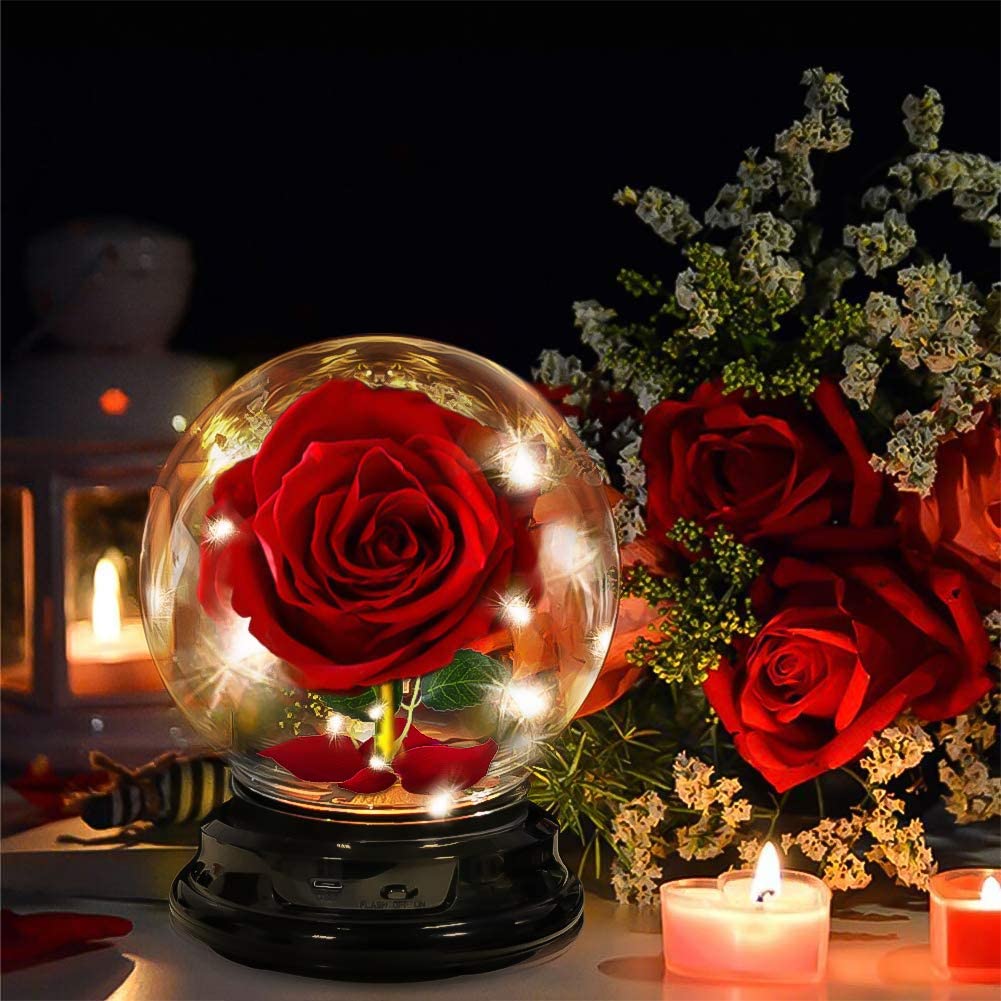 Rosa en bola de cristal Deluxsa.