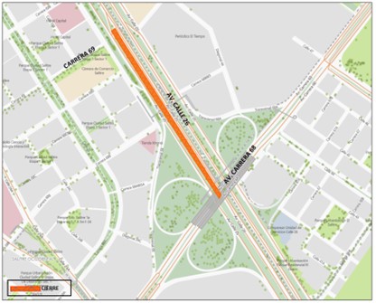 Cierre total de la calzada exclusiva de Transmilenio en la calle 26 con carrera 68