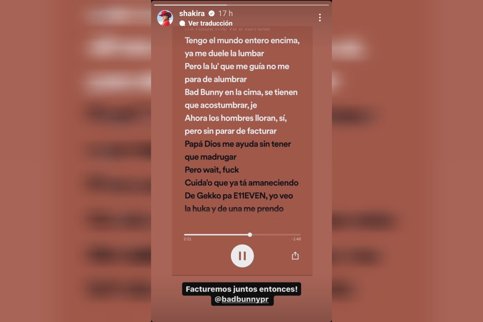 Shakira respondió a Bad Bunny por canción en la que hace referencia a ella