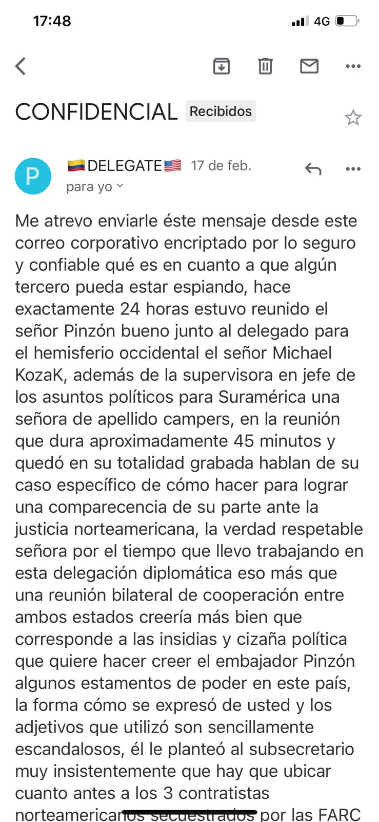 En el correo le ofrecerían a la política pruebas de que estarían buscando extraditarla a Estados Unidos, pero piden dinero para entregar las pruebas.