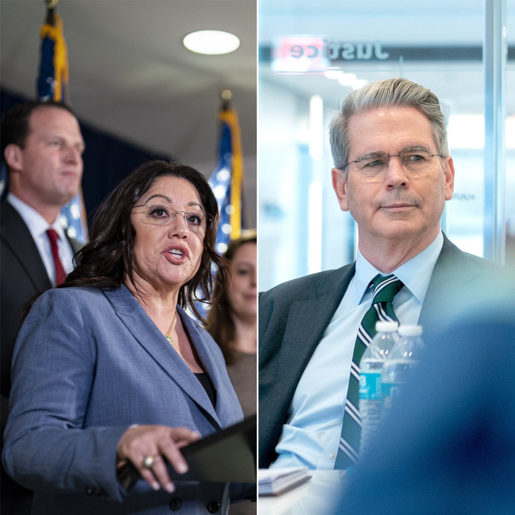 Lori Chávez-DeRemer (izq.), dirigirá el Departamento de Trabajo; Scott Bessent (der.), será el nuevo secretario del Tesoro.