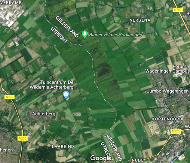 Imagen de satélite del área de manejo de Binnenveld Fuente: https://gebiedsaanpakhetbinnenveld.nl/