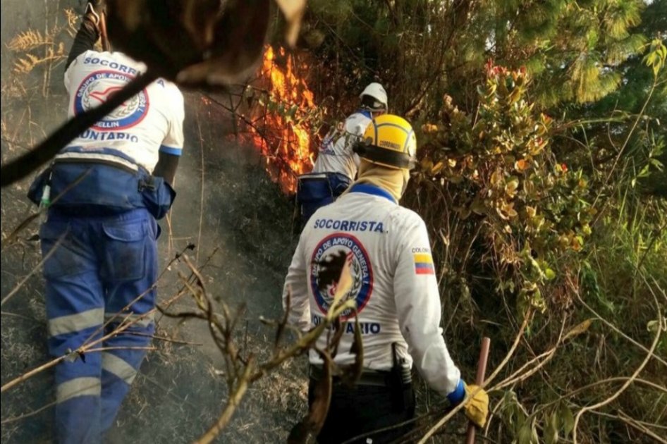 Este martes, bomberos de Medellín apagaron un incendio en Carambolas. / Bomberos de Medellín