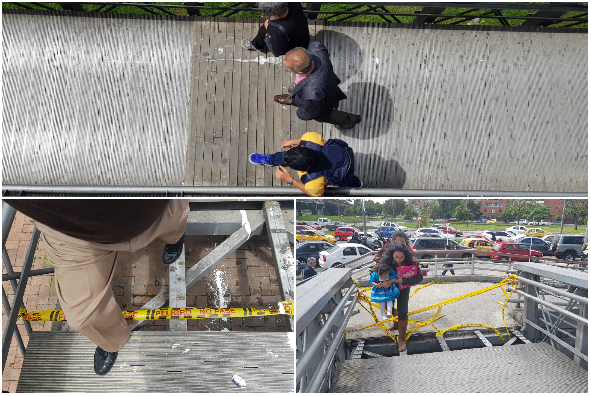 Galería: Las maromas de los bogotanos para atravesar puentes peatonales desvalijados
