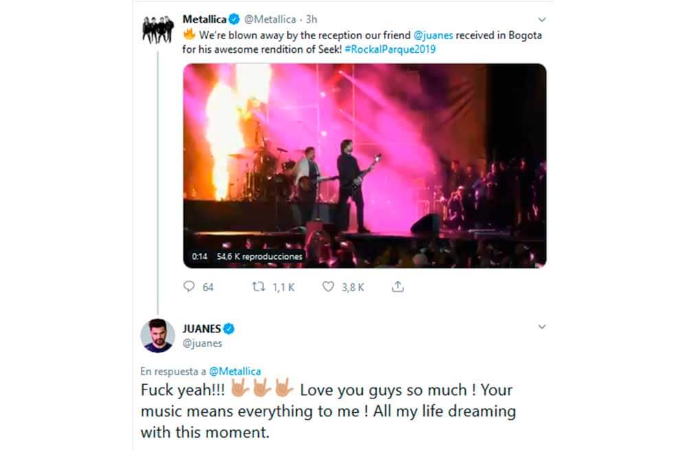 Metallica, “impresionados” con la interpretación de Juanes en Rock al Parque