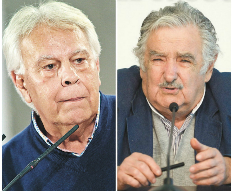 Los expresidentes Felipe González, de España, y José Mujica, de Uruguay.