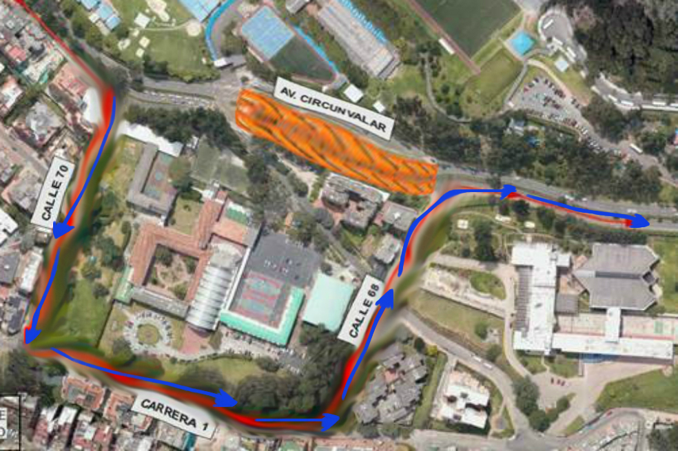 Desvío norte-surSecretaría de MovilidadLos conductores que tomen la avenida sentido sur - norte, deberán tomar el carril habilitado por la parte interna del colegio Nueva Granada hasta llegar a la intersección del semáforo de la transversal Primera Este, donde se vuelve a conectar nuevamente a su recorrido.