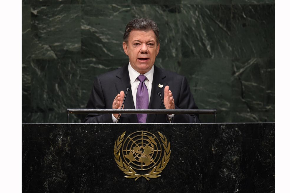 El presidente Santos, ayer en su intervención ante la Asamblea de la ONU. / EFE