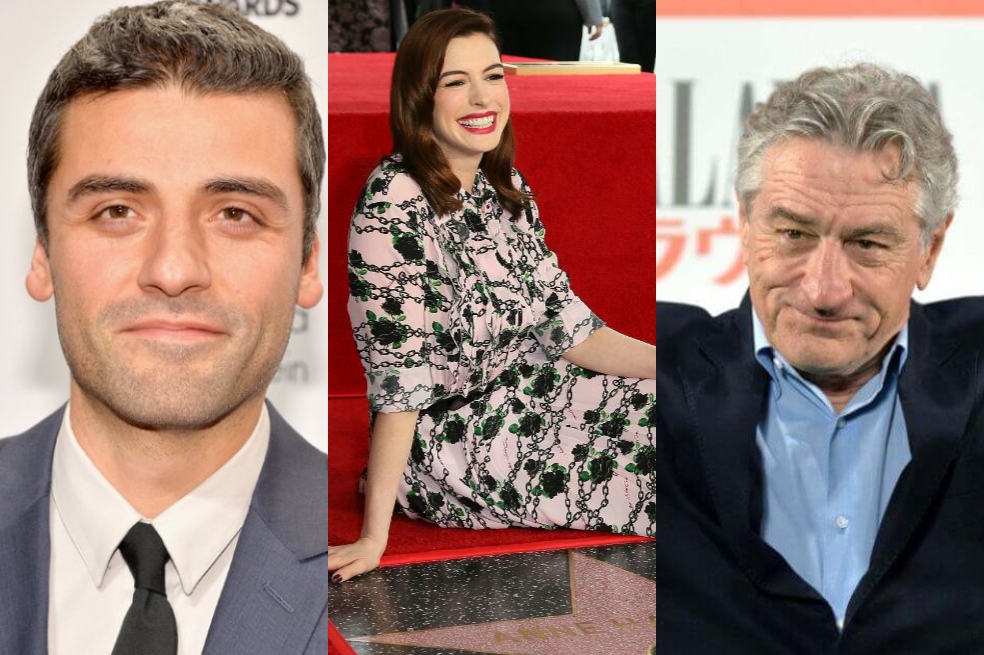 Los actores Óscar Isaac, Anne Hathaway y  Robert de Niro.