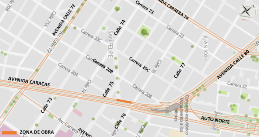 Prográmese: cerrarán por 2 meses calzada mixta de Av. Caracas entre calles 76 y 75