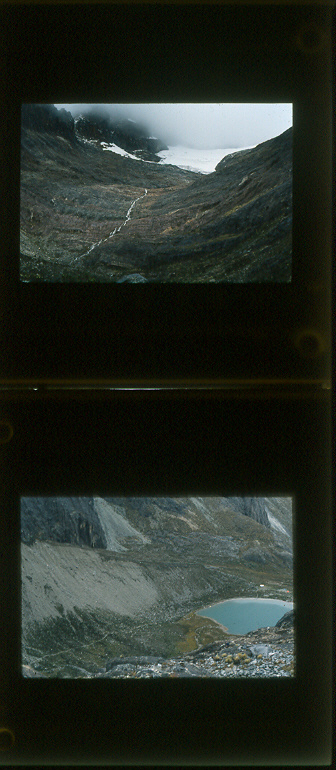 Arriba, la imagen de un valle en forma de U tomada en 1992, cuando aún había hielo en el lugar. Abajo, la fotografía de una laguna que también se formó con el paso del hielo.
