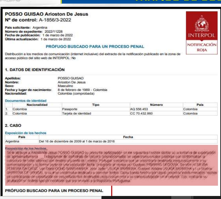 Circular roja de Interpol contra Salvatore.