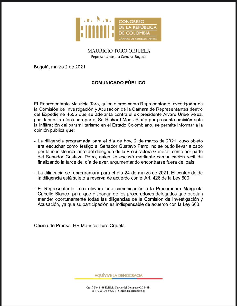 Comunicado: Comisión de Acusación