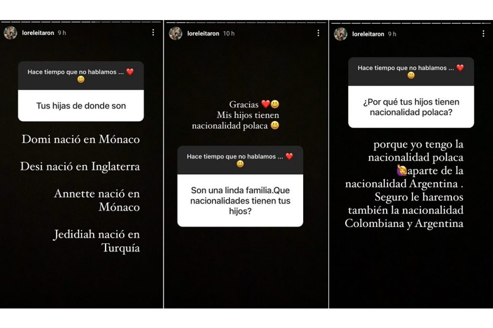 Respuestas de Lorelei Tarón sobre la nacionalidad de sus hijos.
