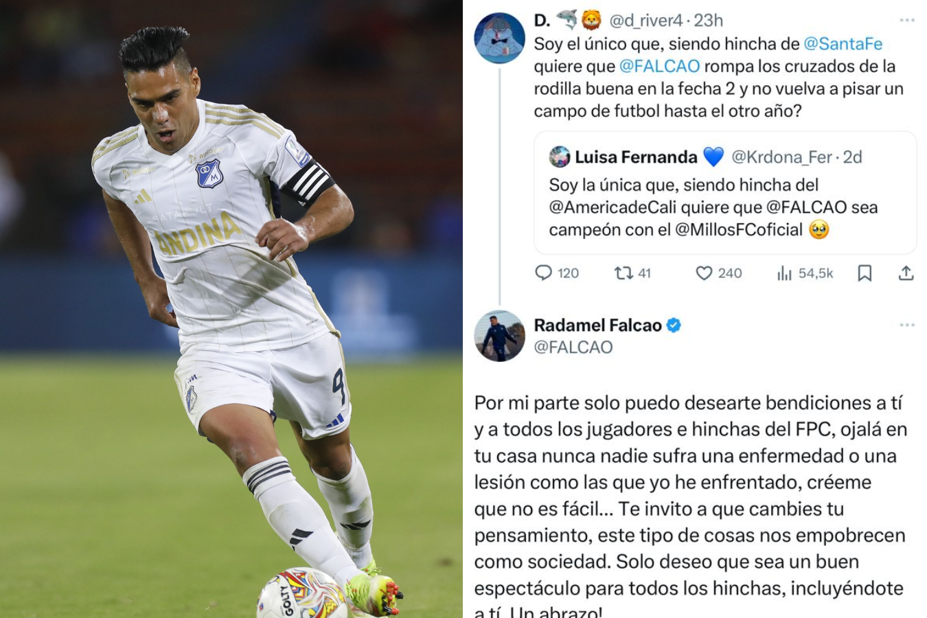 Falcao responde a hincha de Santa Fe que quiere que se lesione, ¿qué le dijo?