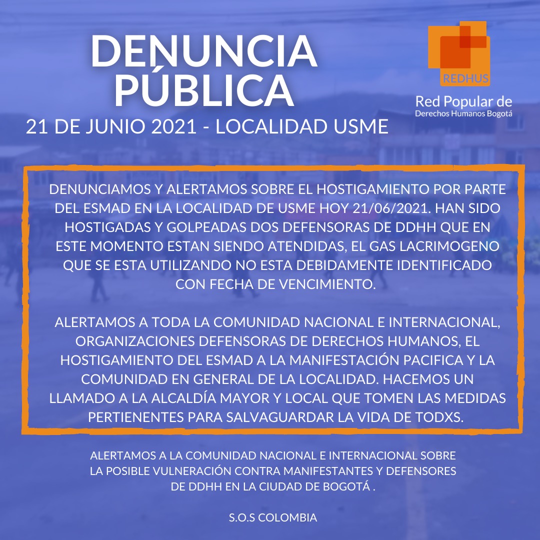 Se registran enfrentamientos entre Esmad y manifestantes en la localidad de Usme