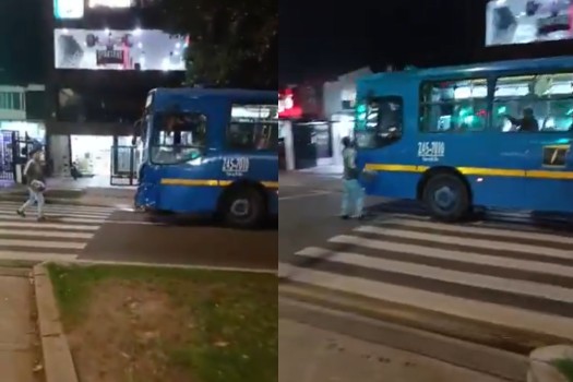 Intolerancia vial en Bogotá: bus del SITP estuvo a punto de arrollar a un motociclista