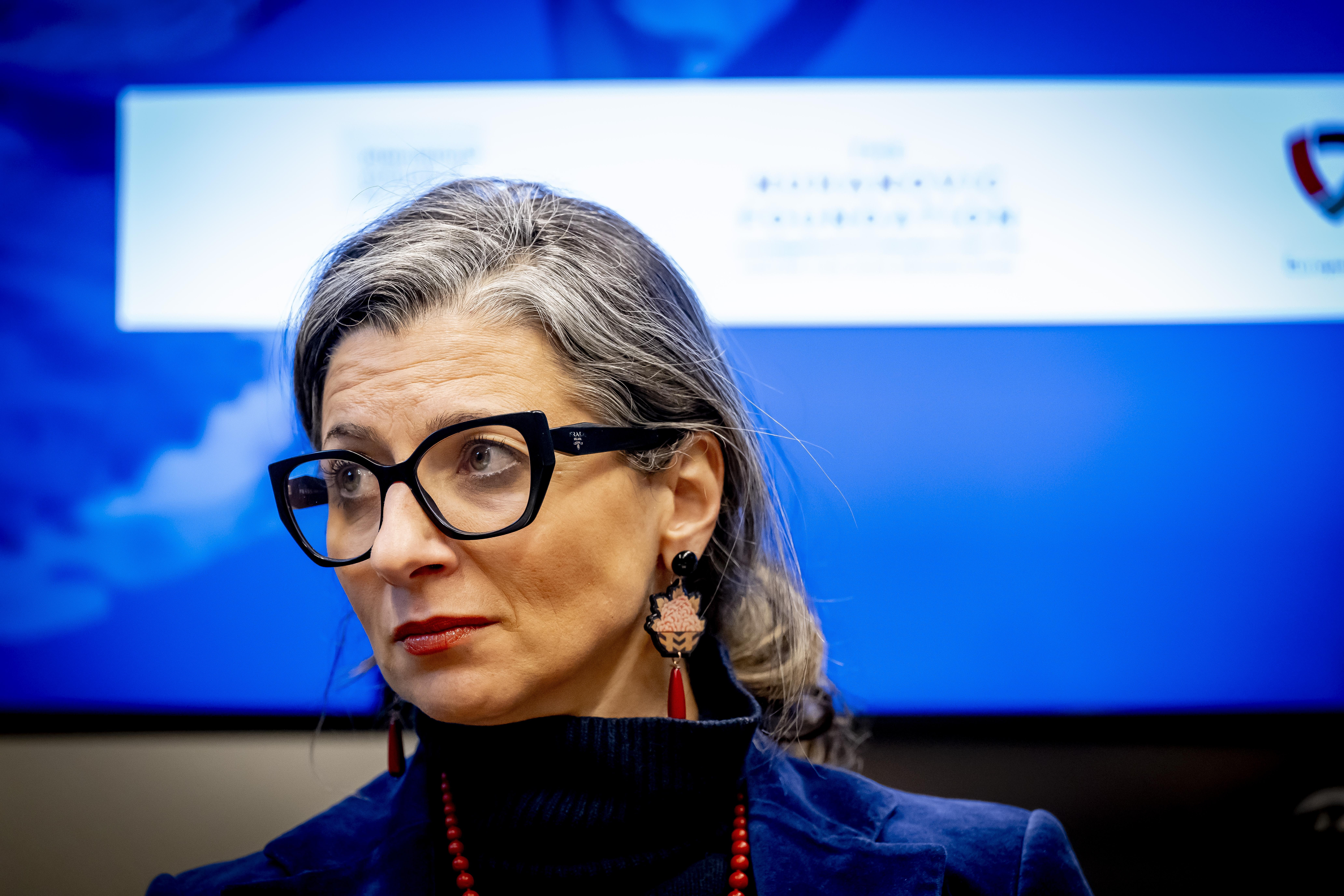 The Hague (Netherlands), 12/02/2025.- Francesca Albanese, United Nations Special Rapporteur on the Occupied Palestinian Territories, addresses a meeting at The Hague Humanity Hub in The Hague, Netherlands, 12 February 2025. Albanese was also scheduled to speak to members of parliament, despite the Dutch foreign minister and some other MPs refusing to meet with her. (Países Bajos; Holanda, La Haya) EFE/EPA/ROBIN UTRECHT