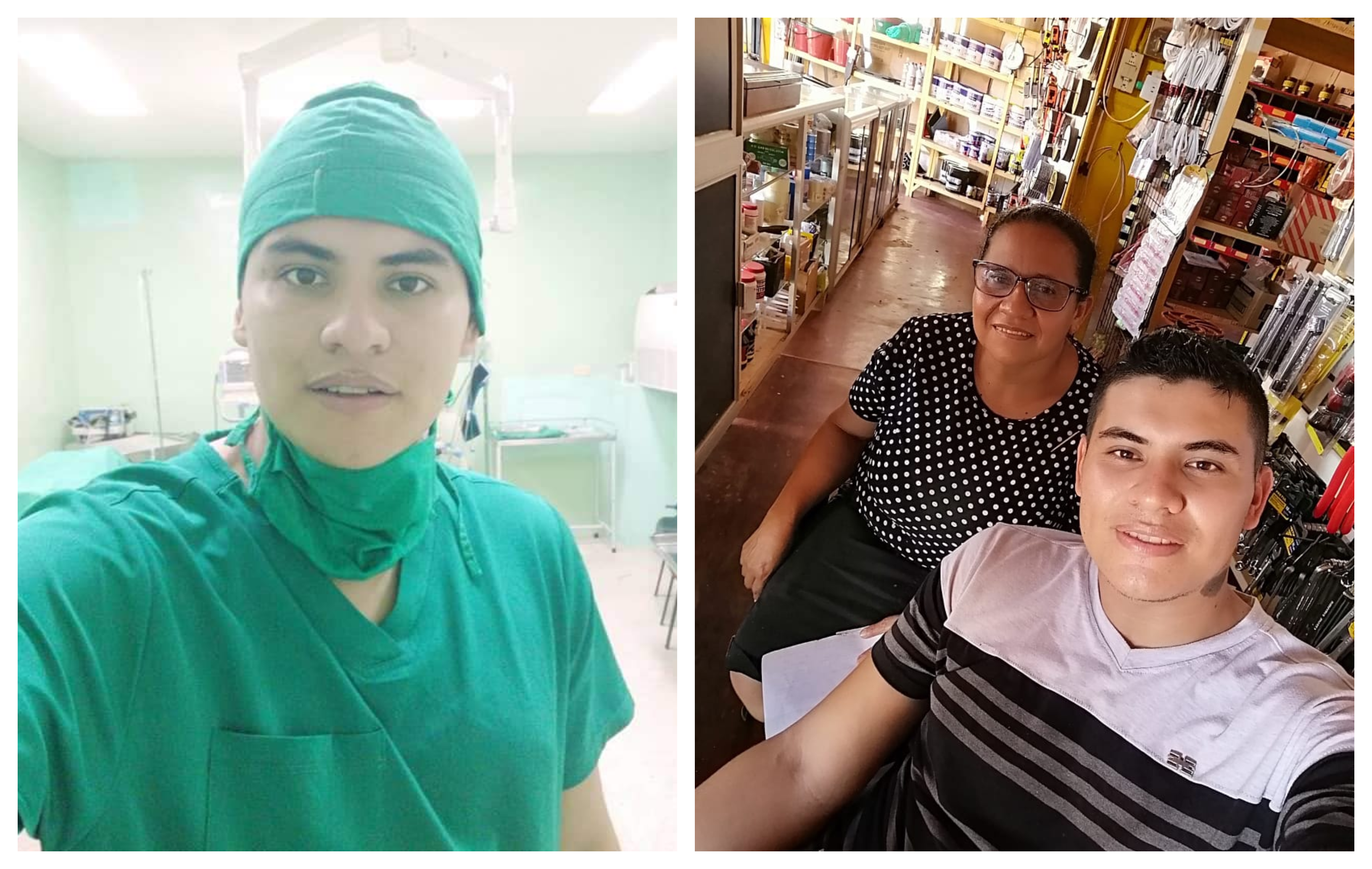 El médico Leonel Martínez al lado de su madre,  Magaly Mendoza. Según ella, en el cadáver que le entregaron no está el lunar que se aprecia en su cuello, en la foto ubicada a la derecha.