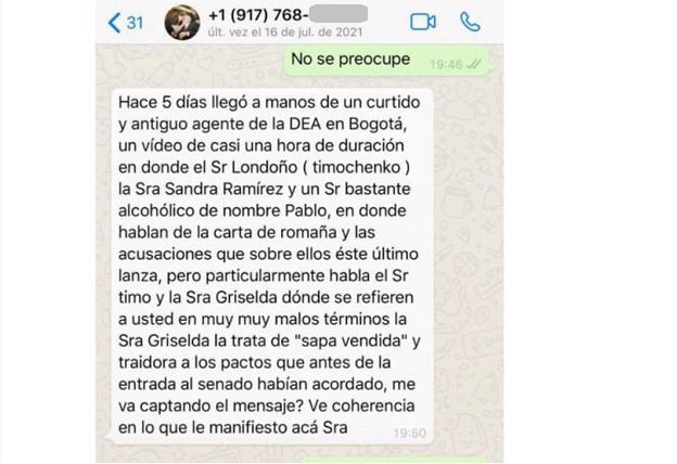 Apartes de los mensajes que recibió el equipo de la senadora Victoria Sandino.
