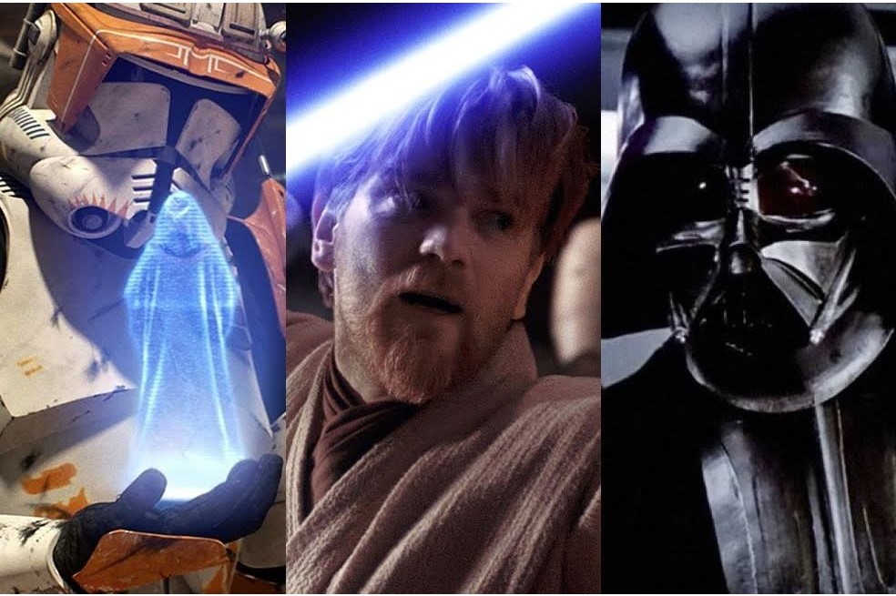 El Comandante Cody, Obi-Wan Kenobi y Darth Vader en "Star Wars".
