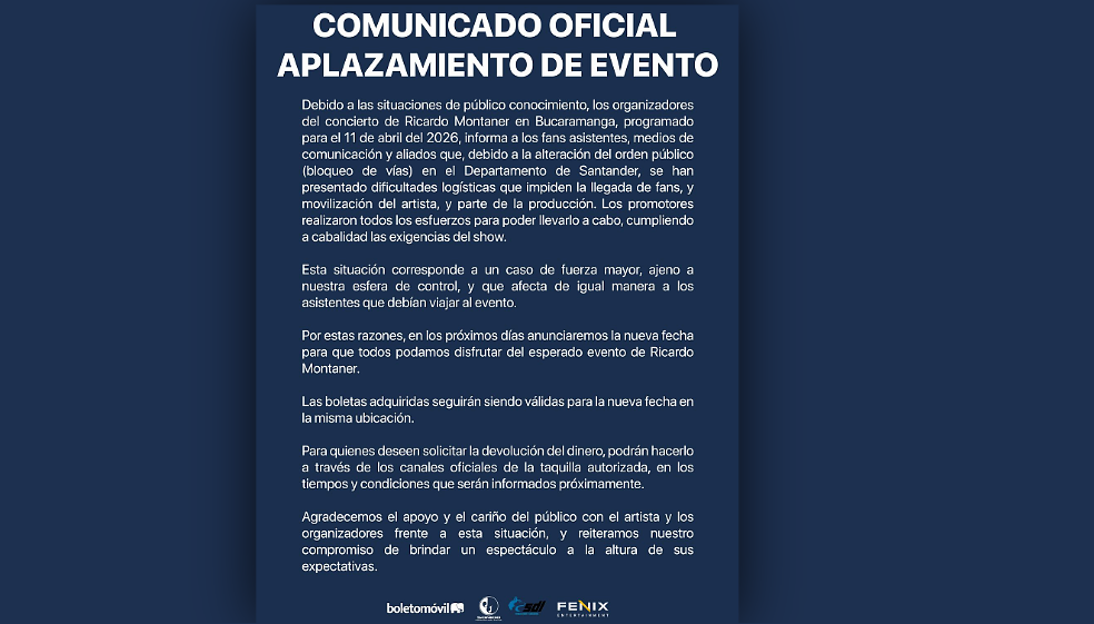 Concierto de Ricardo Montaner en Bucaramanga fue aplazado a última hora. Esta es la razón
