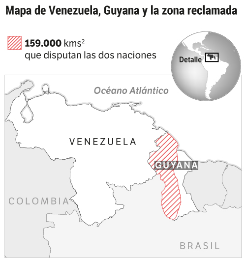Este domingo se celebra el referendo sobre Esequibo en Venezuela, convocado por el presidente Nicolás Maduro. La zona en disputa con Guyana comprende dos tercios del territorio guyanés.