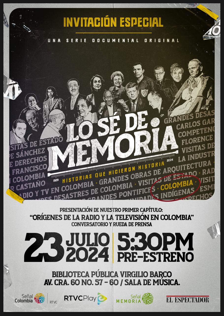 Afiche oficial de lanzamiento de "Lo sé de Memoria", la primera serie documental original de El Espectador, elaborada en alianza con RTVC.