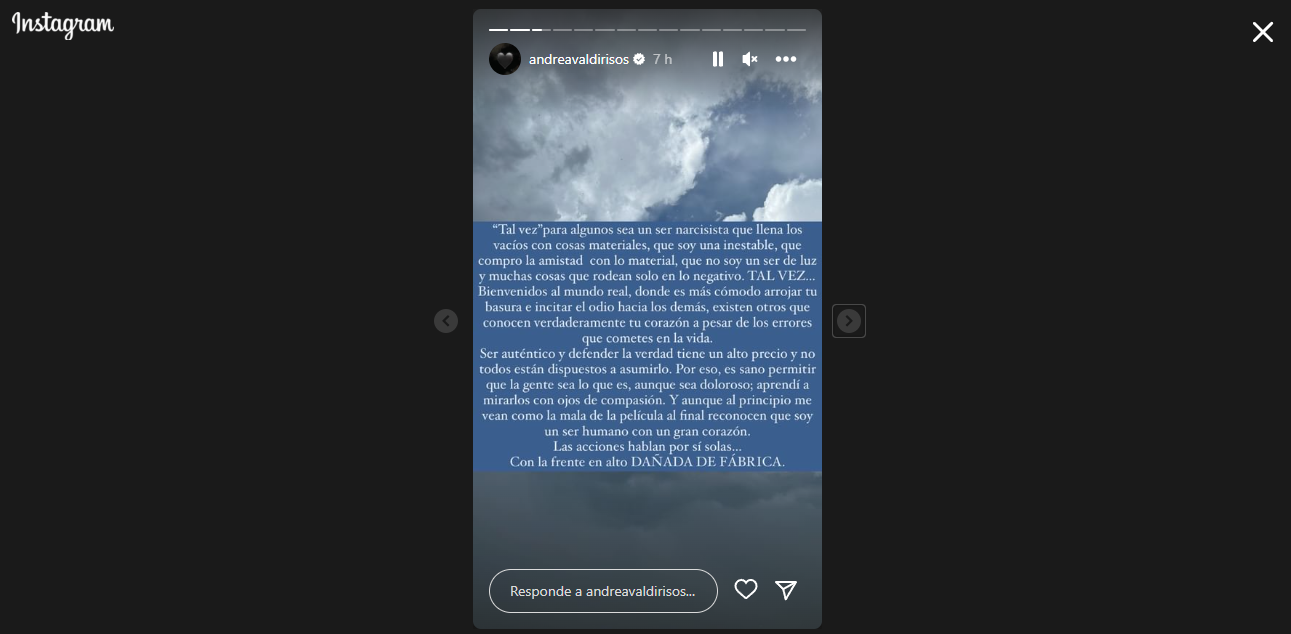 Andrea Valdiri habría respondido a indirectas del papá de Felipe Saruma