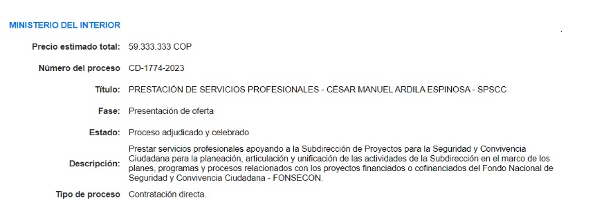 Convenio del hermano del representante Carlos Ardila.