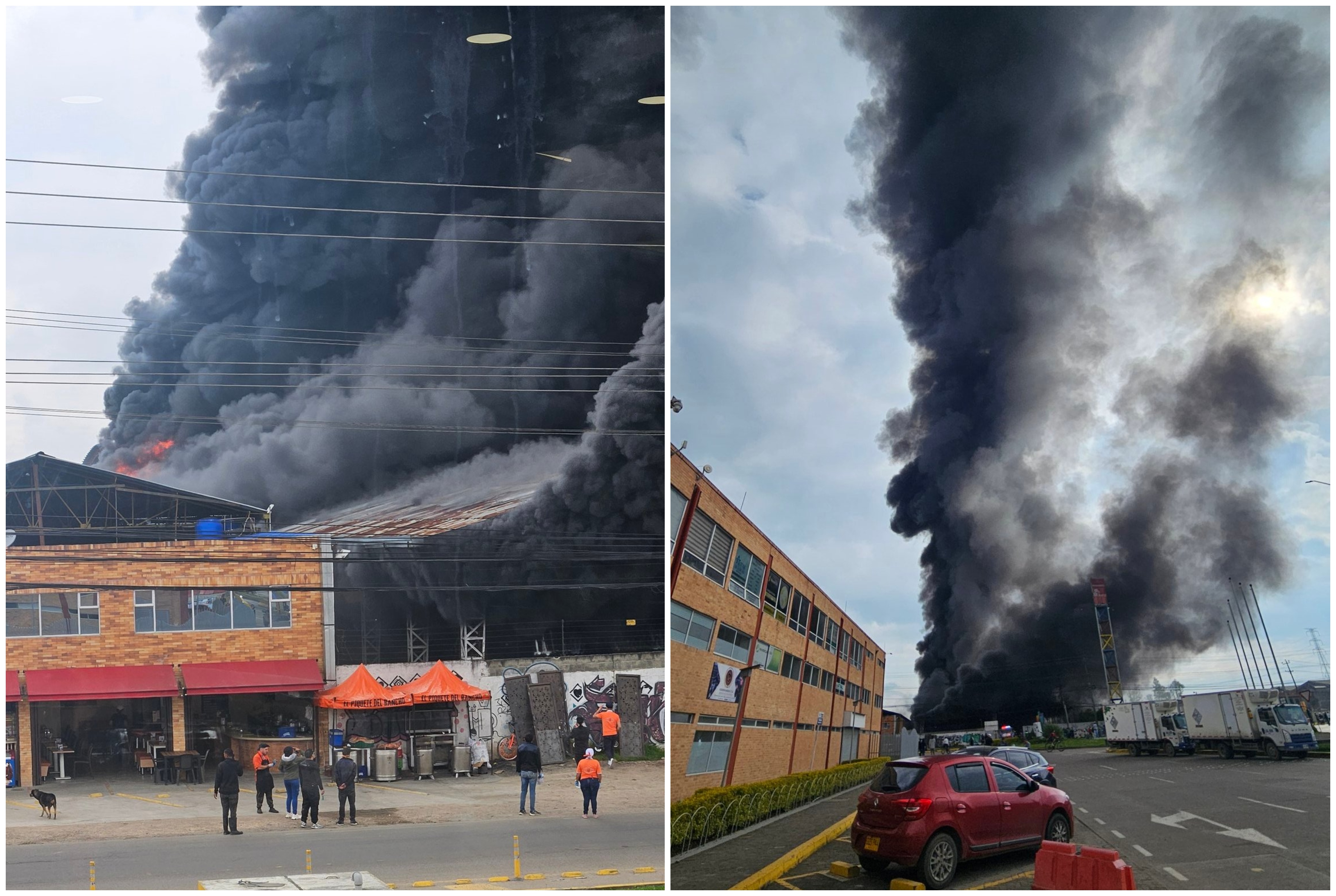 Bomberos tratan de controlar incendio en Parque Industrial San Jorge en Mosquera